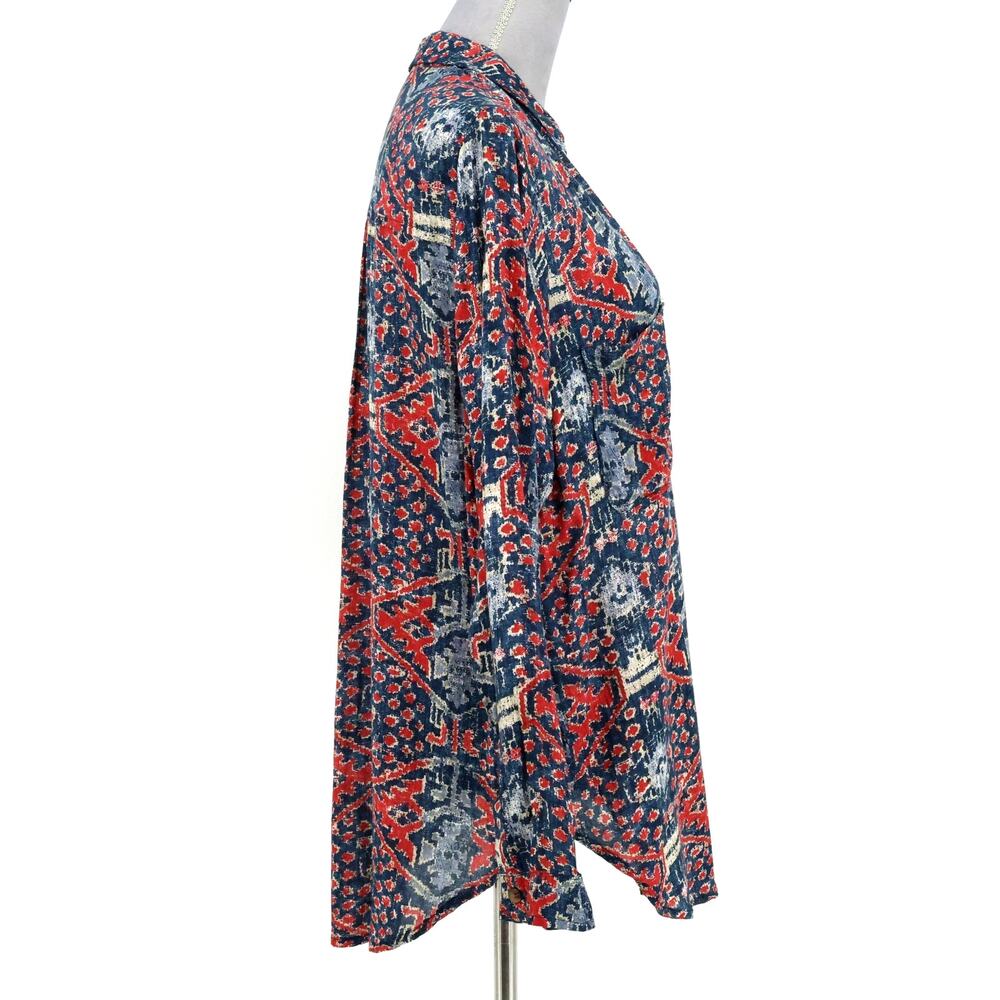 Pilcro Top Womens Medium Red Blue Ikat Lightweight Cotton Blouse Anthropologie - Picture 5 of 16